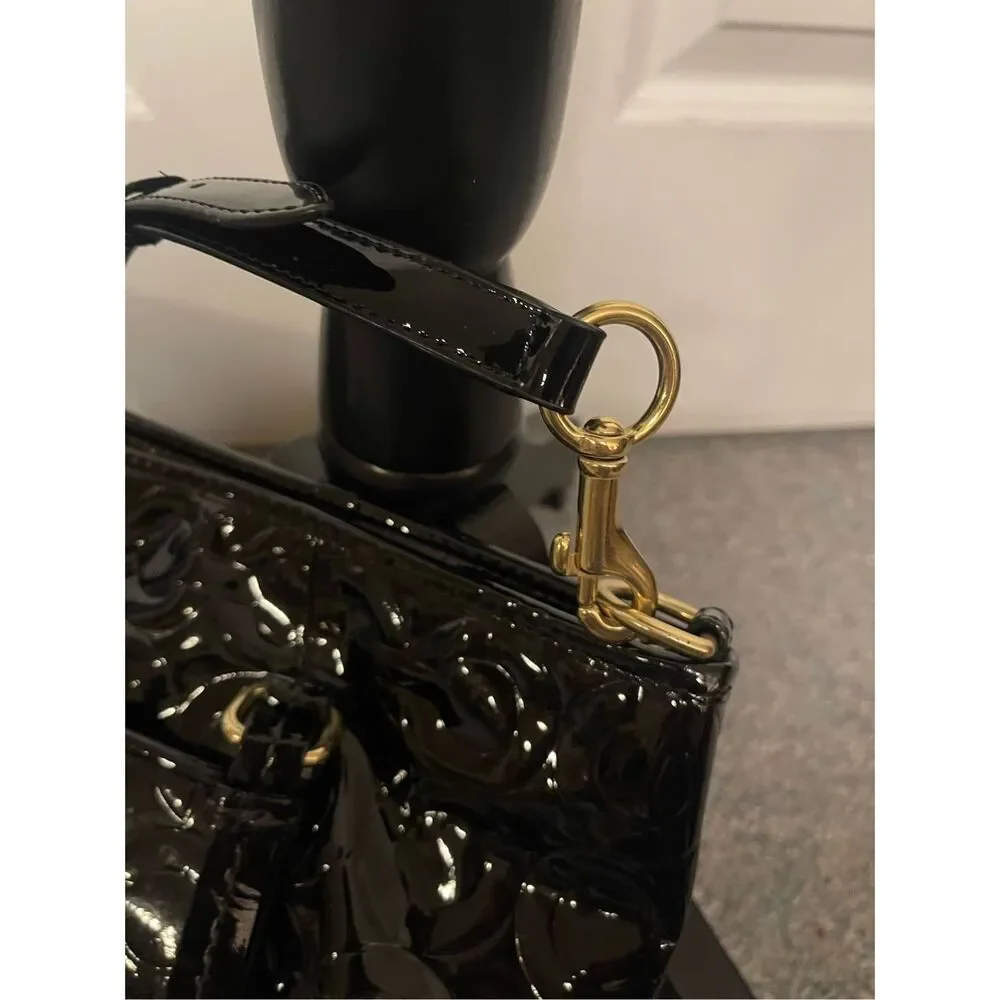 COACH Women's Black Op Art Glossy Patent‎ Leather Tote Bag Purse - Picture 11 of 12